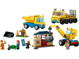Construction Trucks and Wrecking Ball Crane